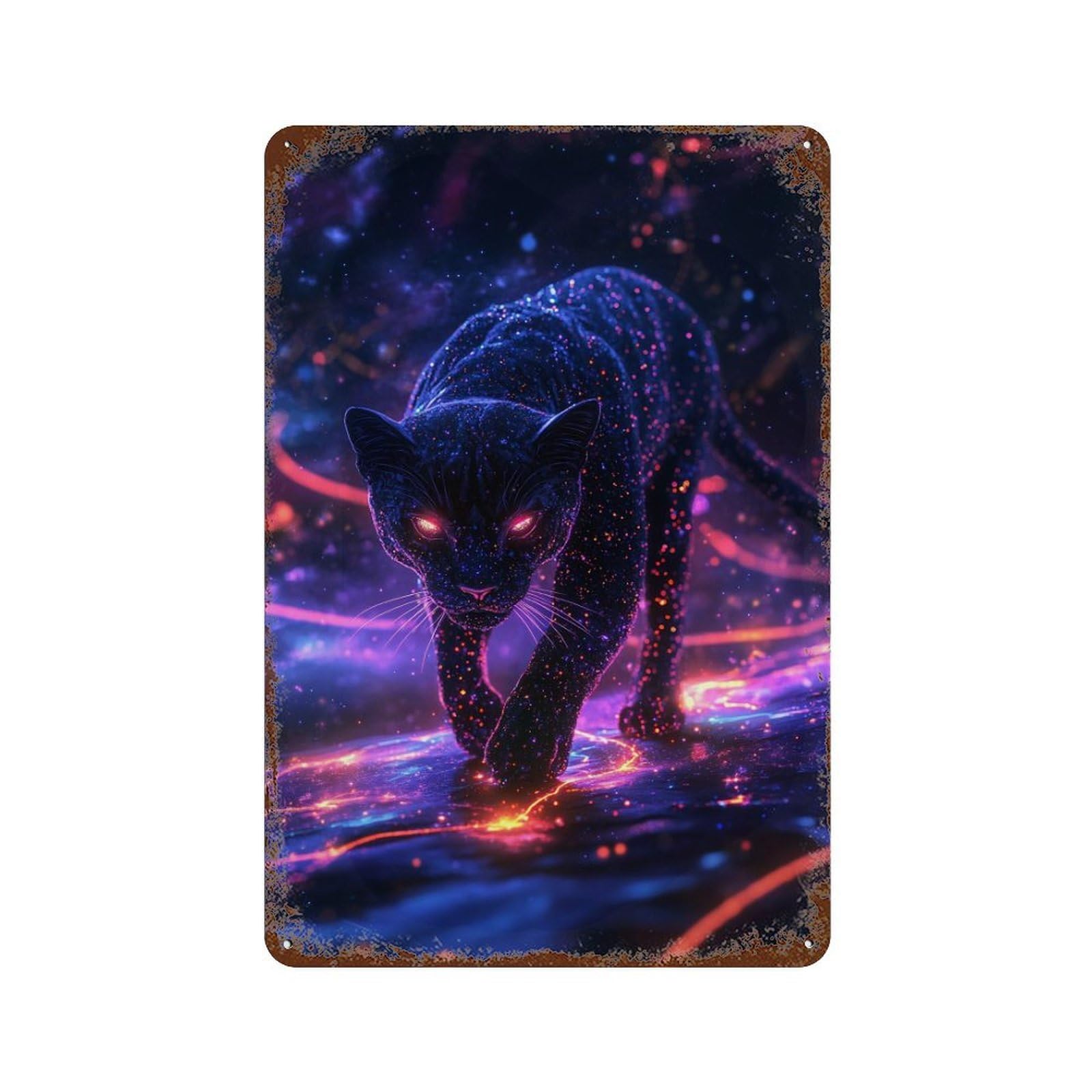 Neon Panther Cosmic Glow Decorative Tin Sign 11.8"x7.9", Vintage Wall Decor for Basement, Hobby Room And Garage Decor