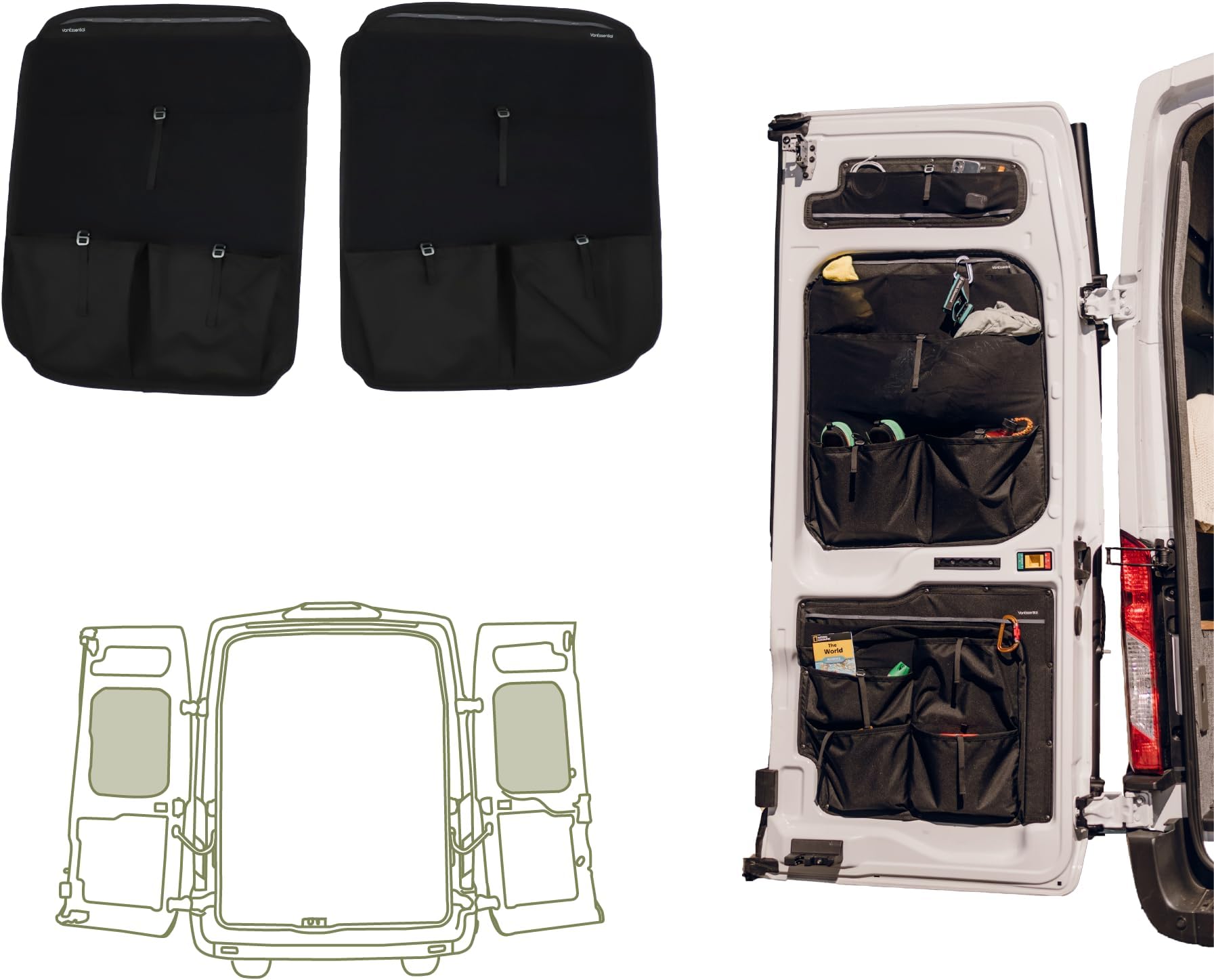 VanEssential Rear Door MIDDLE Storage Panels (Pair) Designed for Ford Transit High/Mid Roof (Van Years 2015 to Current Model)