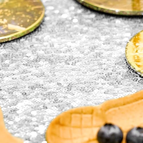 Miniatura 6 de Mantel de lentejuelas plateadas de 120 pulgadas, mantel redondo de lentejuelas brillantes, mantel brillante para decoración de mesa de compromiso,