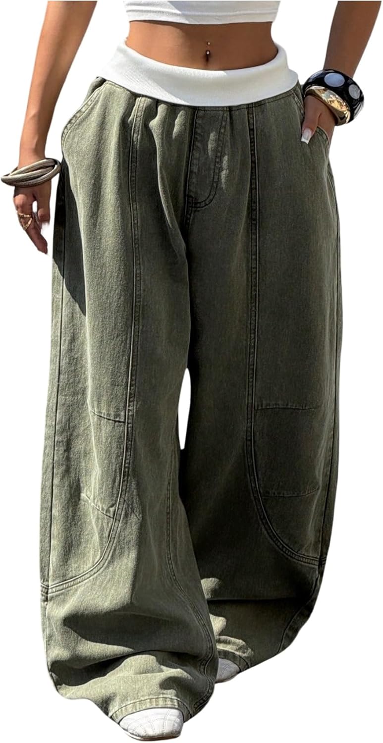 SHENHE Women's Y2k Baggy Jeans Low Rise Wide Leg 90s Hip Hop Vintage Boyfriend Jeans
