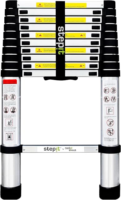 Step It 3.2 m Telescopic Ladder Extendable Ladder Multi-Purpose Folding Ladder 150kg | Loft Ladders Telescopic Ladders Extendable | Telescopic Step Ladder | EN131-6 Certified