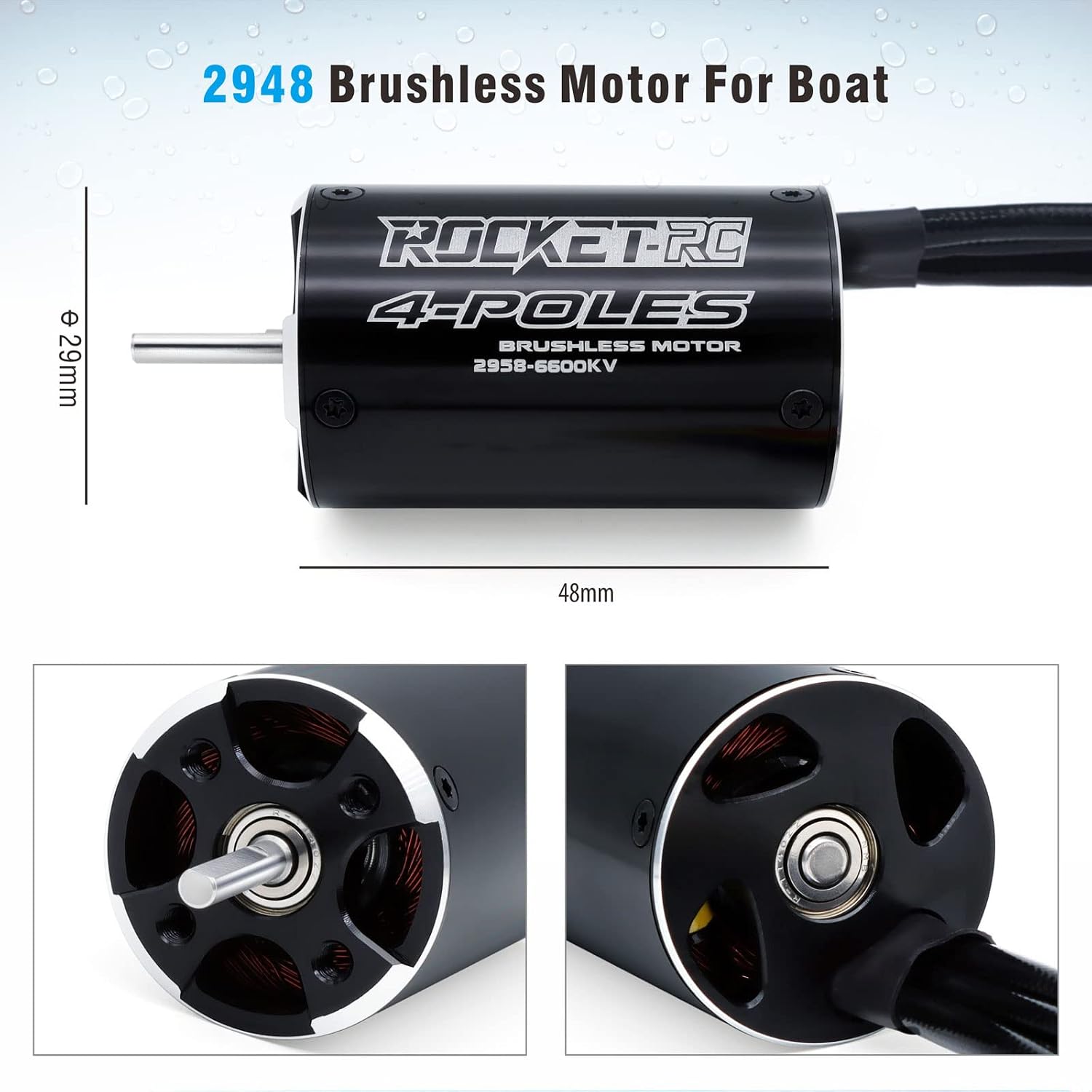 2948 Brushless Rc Boat Motor, Surpass Hobby 6600KV Brushless Motor with Cooling Set for RC Boat