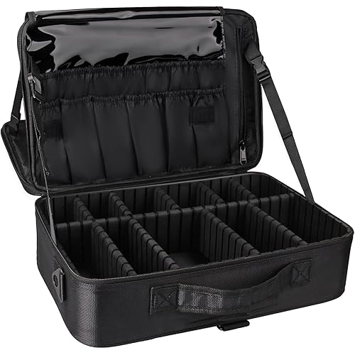 Relavel Travel Makeup Train Case Makeup Cosmetic Case Organizer Portable Artist Storage Bag with Adjustable Dividers for Cosmetics Makeup Brushes Toiletry Jewelry Digital Accessories