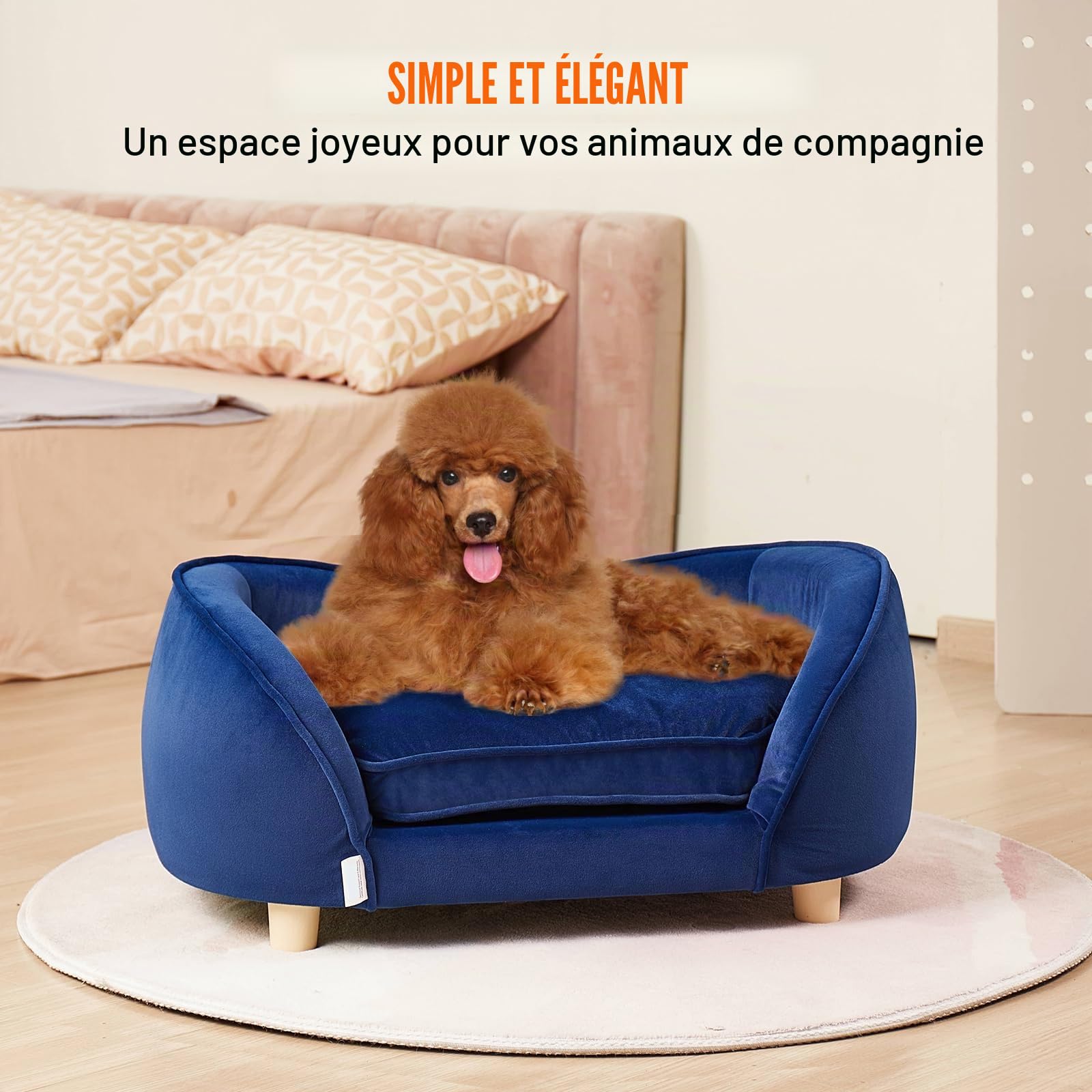 VEVOR Canapé pour Animal de Compagnie 71 x 50,5 x 30 cm Panier pour Chien Taille Moyenne Chat Velours Doux Bleu foncé