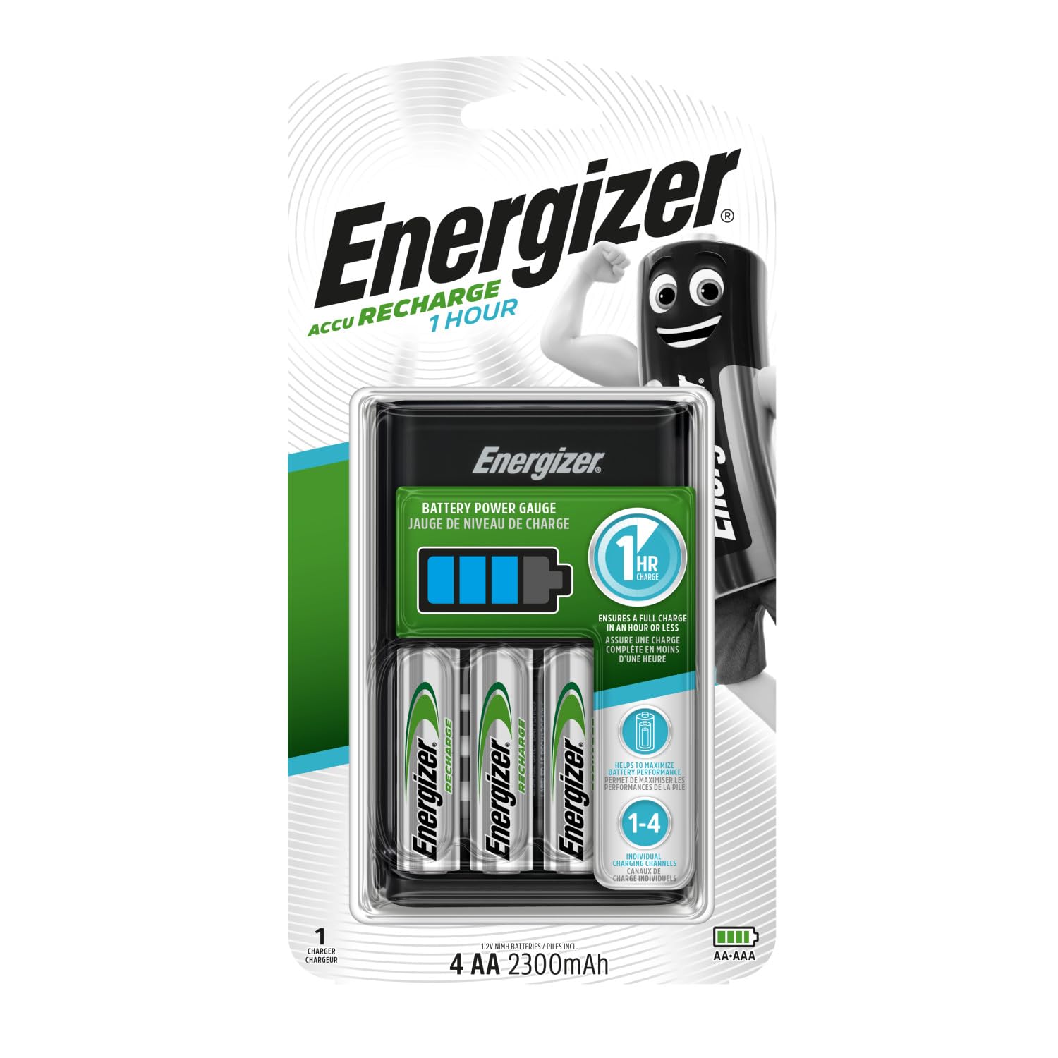 Energizer Recharge 1-Hour Charger for NiMH Rechargeable AA and AAA Batteries