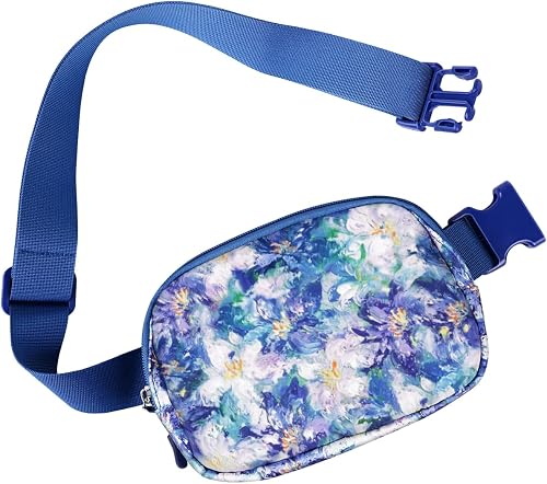 Belt Bag Waist Fanny Pack Crossbody Bags Cute Small Travel Essential Birthday Christmas Gift for Women Trendy Teen Girl Kids Daughter Sister Her Preppy Girly Stuff, Blue Flowers, 7.87 x 2 x