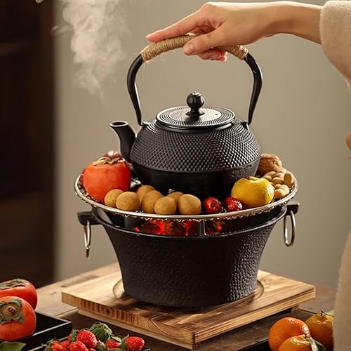 Miniatura 2 de HwaGui Tetera japonesa de hierro fundido Tetsubin, tetera de hierro con infusor para té suelto, tetera de hierro fundido, apta para estufa, tetera