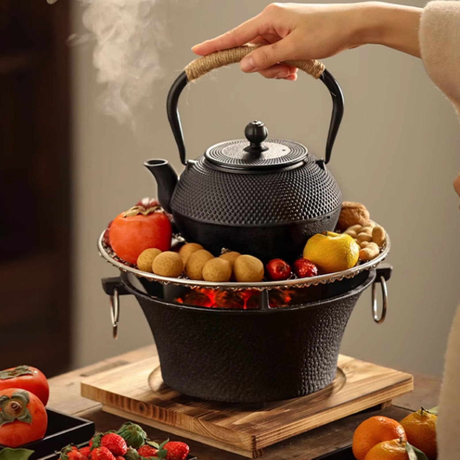 HwaHan Théière japonaise en fonte avec infuseur pour thé en vrac, bouilloire en fonte, 600 ml