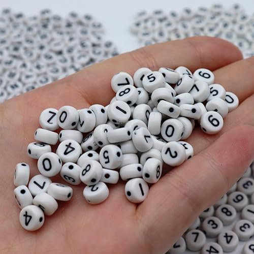 Miniatura 3 de 1000 cuentas acrílicas blancas de letras y números de 0.157 x 0.276 pulgadas, cuentas redondas de números del alfabeto para hacer joyas y pulseras