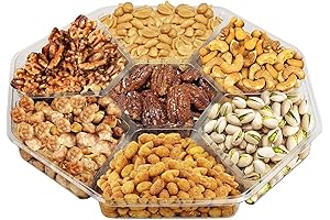Gourmet Holiday Nuts Gift Basket - Beautiful 7-Sectional Platter