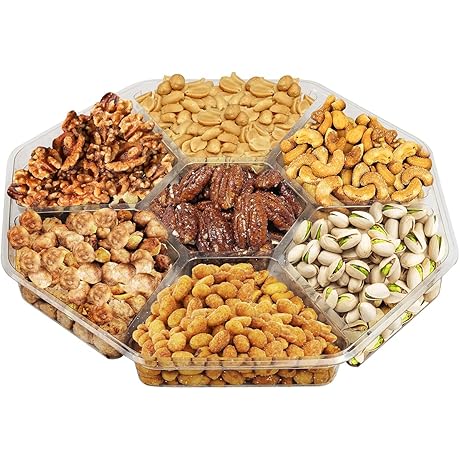 Gourmet Holiday Nuts Gift Basket - Beautiful 7-Sectional Platter