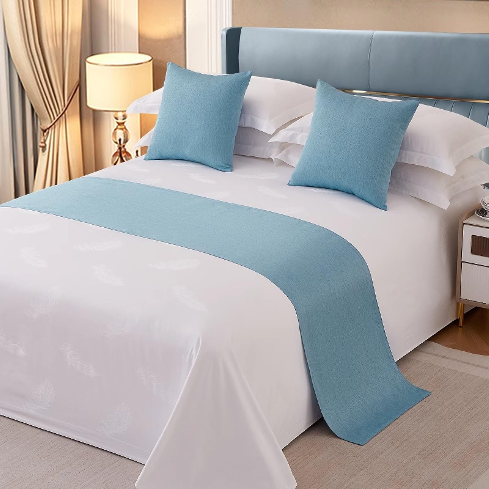 HLASMSPE Hotel Bed Runners Solid Color Bed Scarves Modern Bedding Cover Decor Bedspread Blankets Throw Protective, Blue 2, 50x260cm bed runner for 2m bed โ image 1