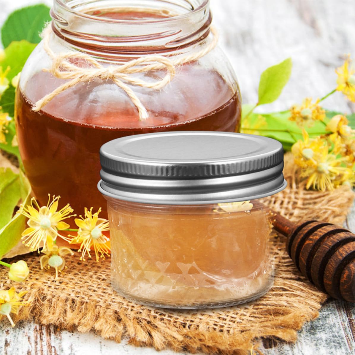 ibasenice 120ml Marmeladenbehälter aus Glas und Weißblech Einfach zu Reinigen und Nachzufüllen 1 Satz Transparente Spender für Kuchenladen und Heimküche