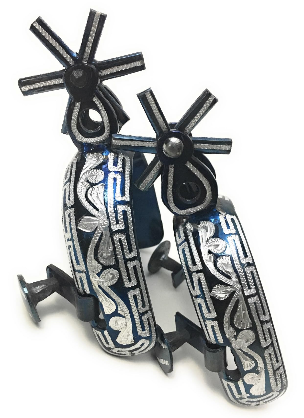 Authentic Mexican Charro Blue Spurs, Espuelas Charras Azules