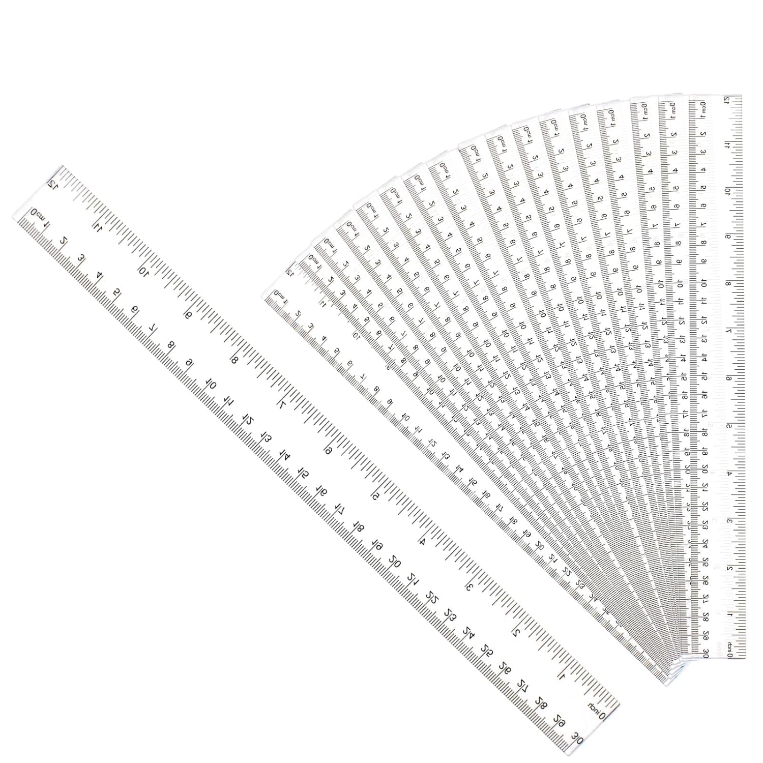 18Pack 12 Inch Clear Plastic Ruler, Shatter Resistant Metric Transparent Straight Measuring Ruler School Classroom, Home, or Office