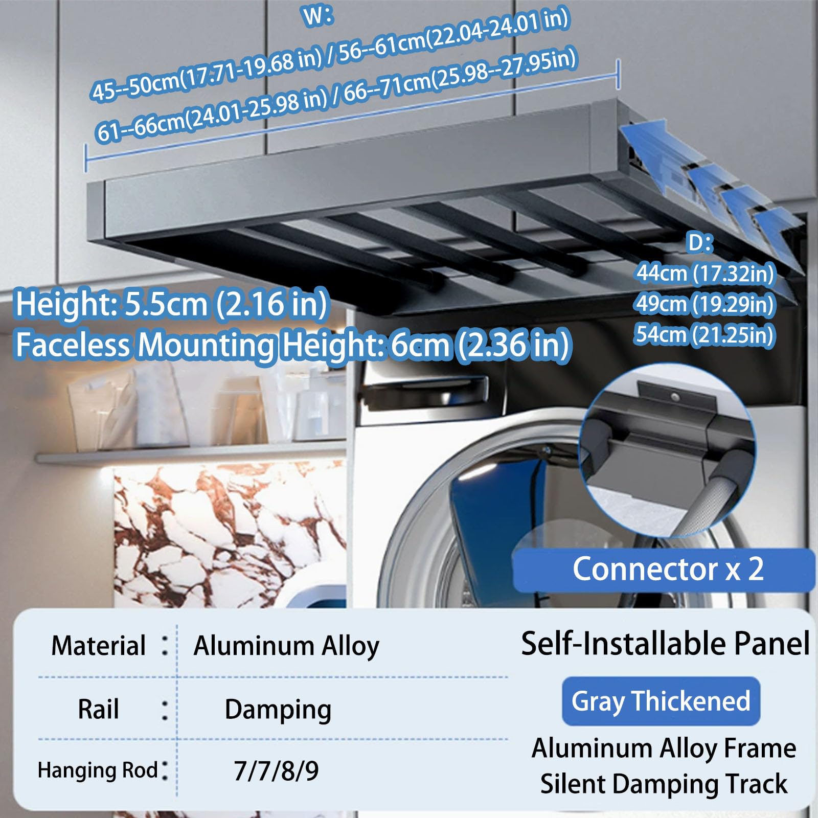 Versteckter, ausziehbarer Hosenständer für den Kleiderschrank, Wäscheständer über der Waschmaschine, Aluminiumlegierung, geräuschgedämpfte Schiene, längenverstellbar, Kleiderschrank-Organizer