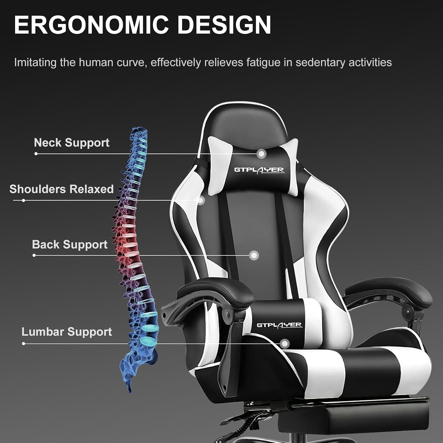  Gaming Chair, Computer Chair with Footrest and Lumbar Support, Height Adjustable Game Chair with 360°-Swivel Seat and Headrest and for Office or Gaming (White) thumbnail