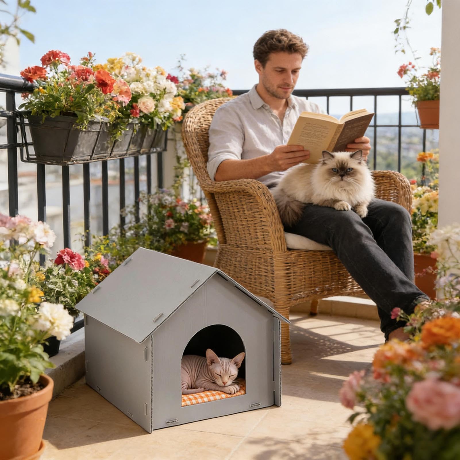 Generico Cuccia per Gatti Tenda Impermeabile Chiusa con Tappetino | Rifugi per Gatti all'Aperto Per dei Cuccioli, come Casa Invernale per Animali, per Patio, per Cortile e per Giardino
