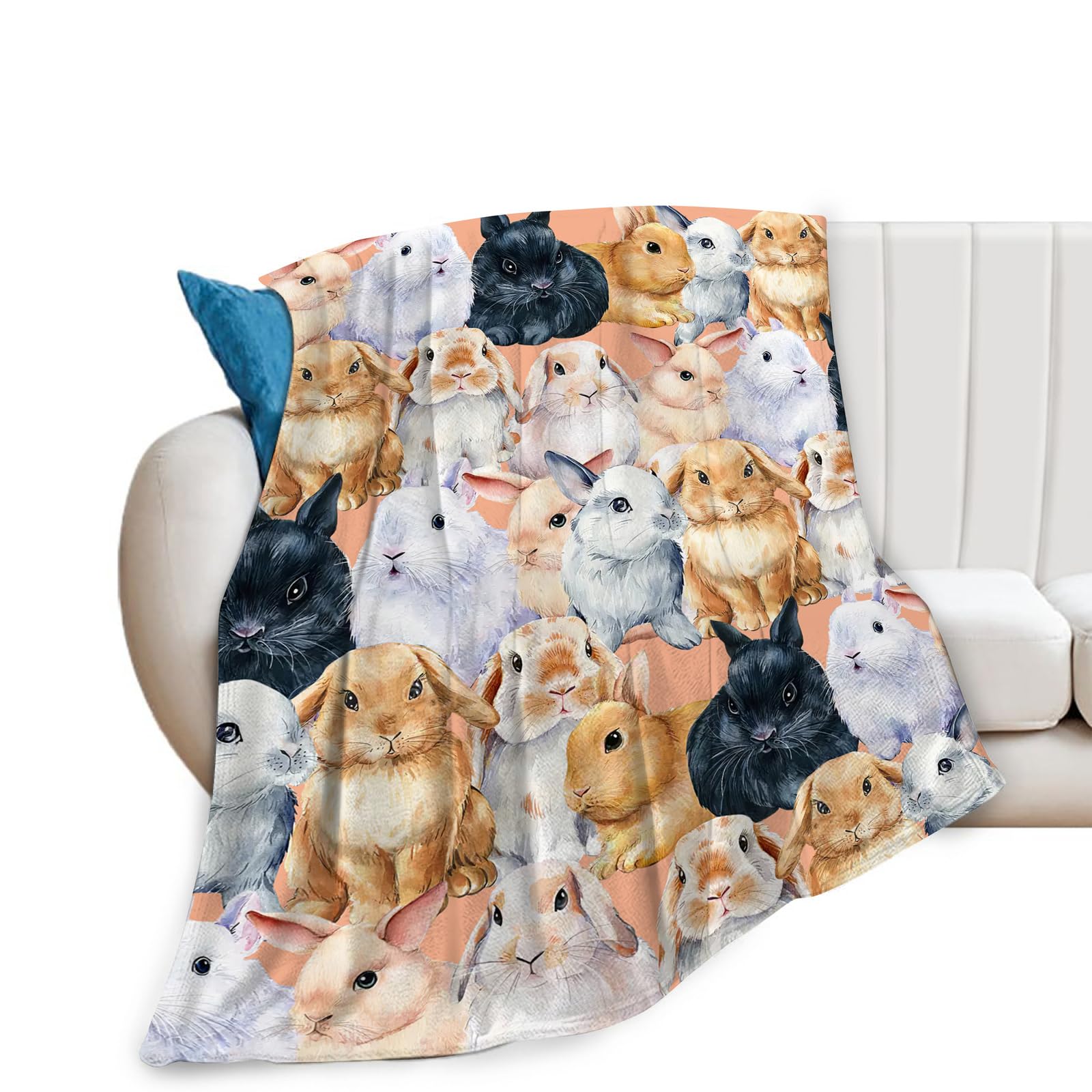 Reoqeosy Boys Rabbit Blanket Cute Bunny Gifts For Girls Women Men Cozy Fleece Throw Blanket Stuff Animal Plush Blankets For Bed Decor 50"X40"