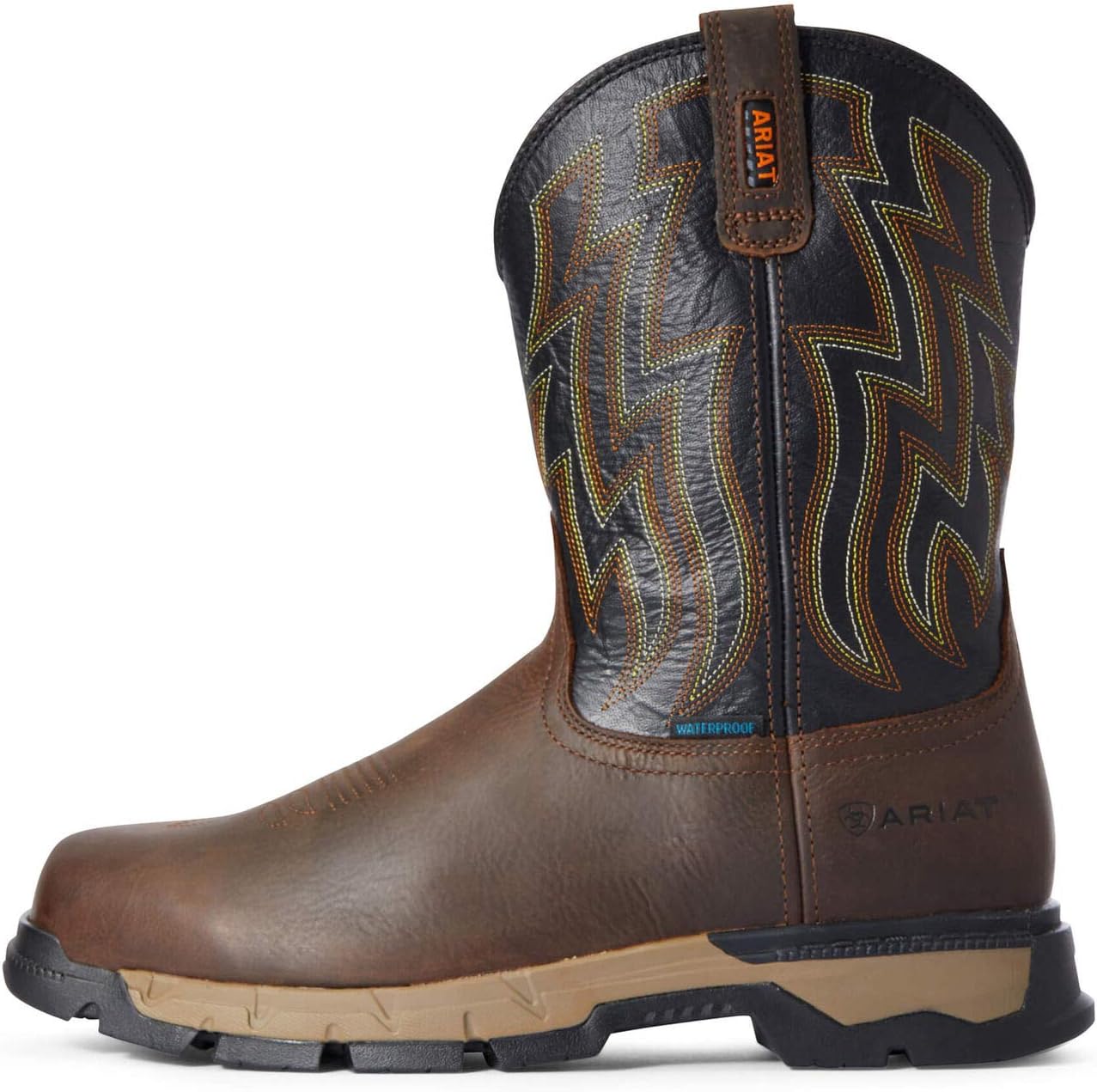 Ariat Mens Rebar Flex Western Waterproof Work Boot Dark Brown/Black 11.5 Wide