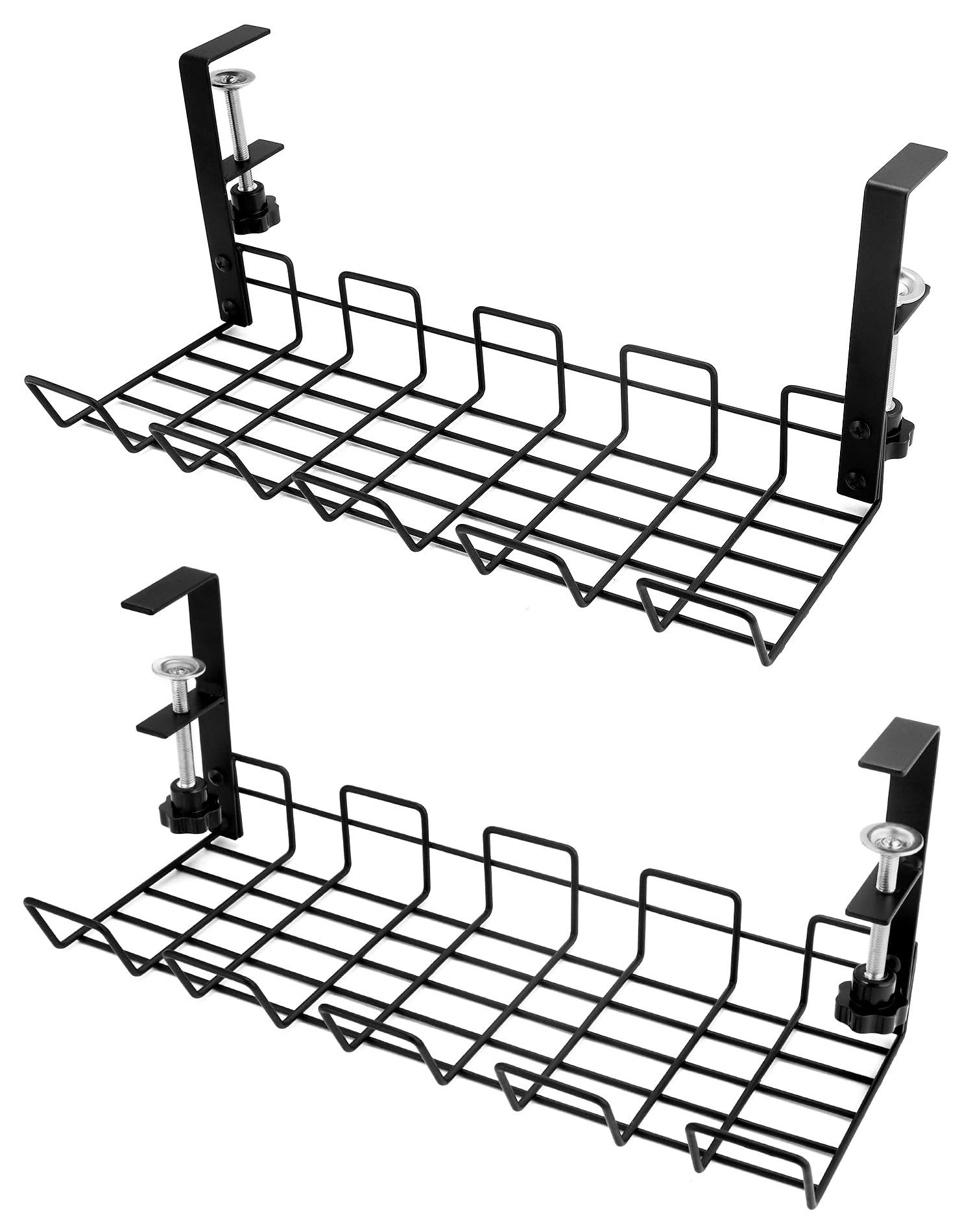 Qwork 2 Packs Under Desk Cable Management Tray, Under Desk Cable Tidy,No-Drill Cable Basket, For Managing Cables And Power Strips