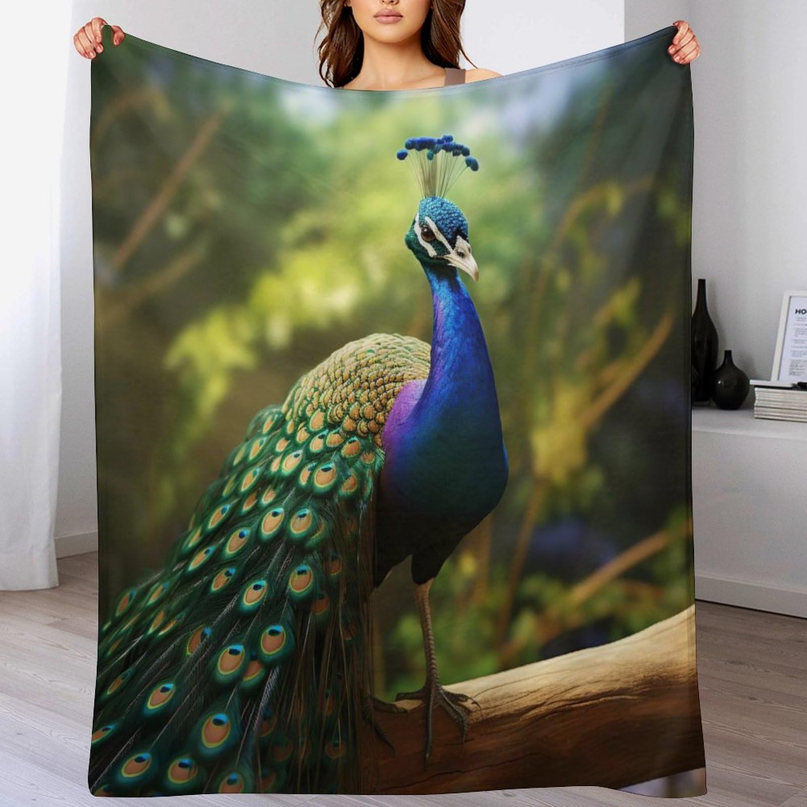 Couverture polaire paon super douce moelleuse légère lit canapé