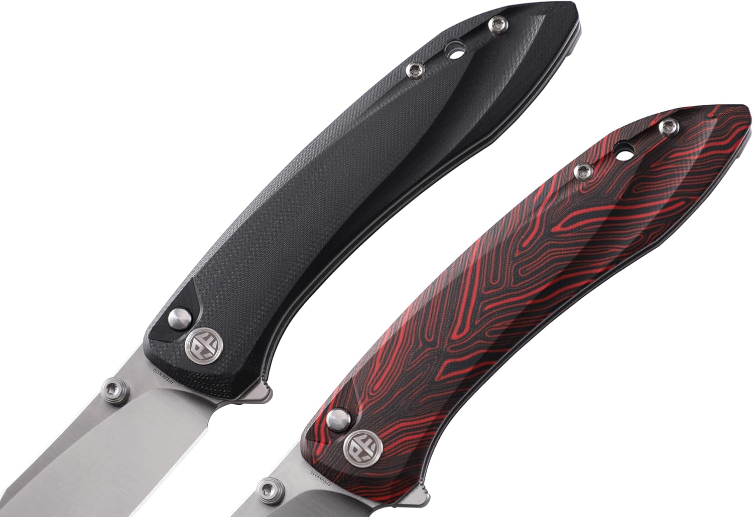 Petrified fish PFE08 Grow Folding Knife,3.62" K110 Satin Blade, 3.8oz G10 Handle Button Lock Pocket Knife for EDC (Black G10)
