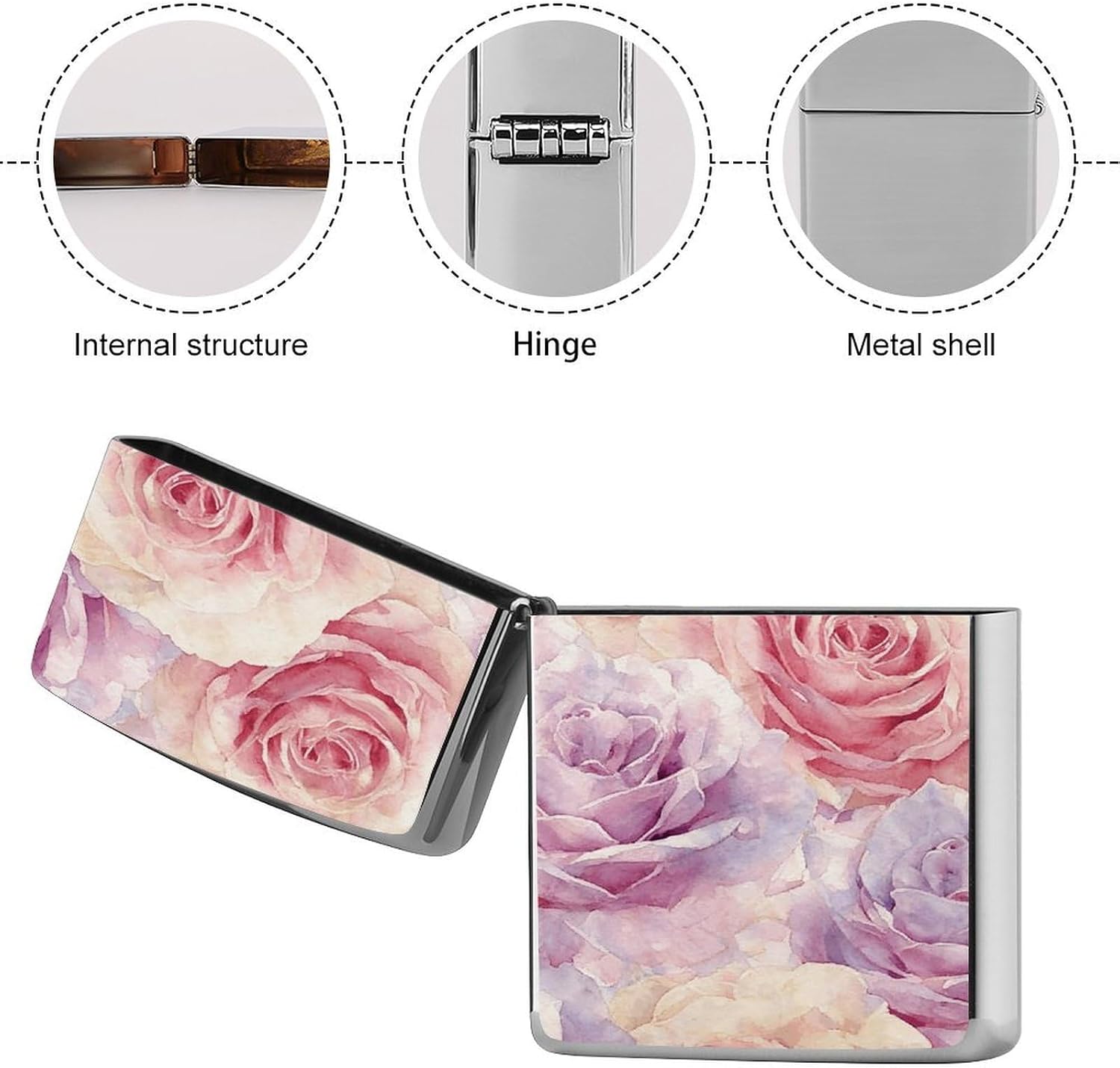 Metal Lighter Case Protective Cover, Rose Romantic Floral image 5