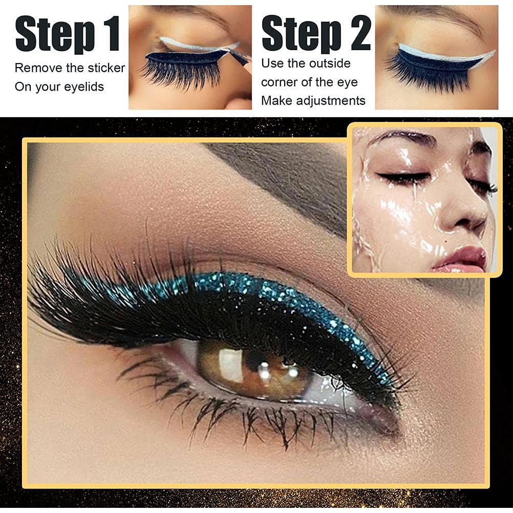 FreshWater 4 Pair Natural Fluffy Wispies Cross False Eyelashes, Winged Eyeliner Stickers - Image 2