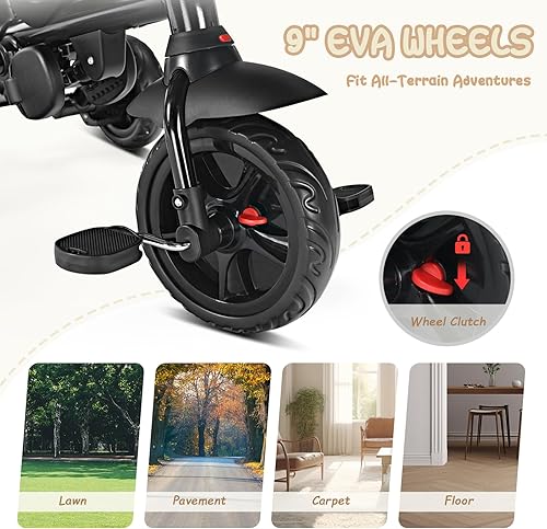 Miniatura 4 de Triciclo plegable para niños, triciclo de bebé 8 en 1 con toldo extraíble y varilla de empuje parental, cochecito de bicicleta para niños de 1 a 5