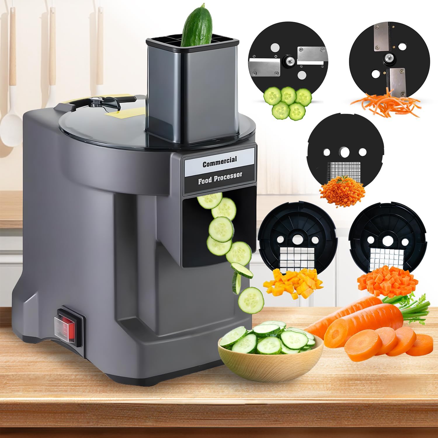 5 in 1 Industrial Meals Processor with 5 Blades, Electrical Vegetable Chopper, Vegetable Dicer Fruit Slicer, Multifunctional Shredder Slicer Dicer Machine, for Potato Onion Carrot, 110V