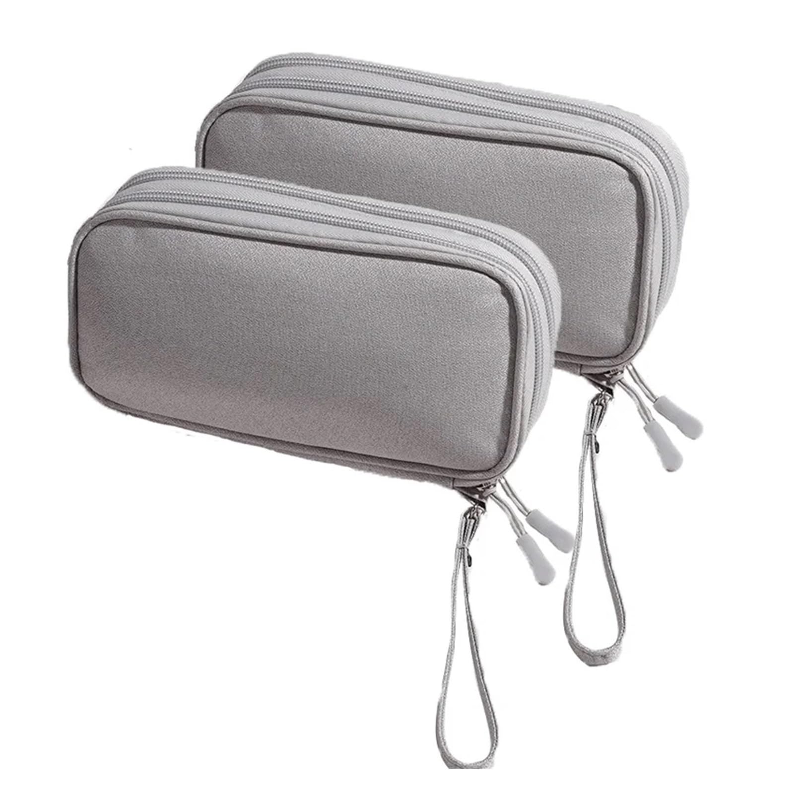 Borsa Portacavi 2 pezzi Borsa portaoggetti portatile da viaggio a doppio strato for prodotti digitali USB Cavo dati Auricolari Alimentazione mobile Per Cavo(Gray)