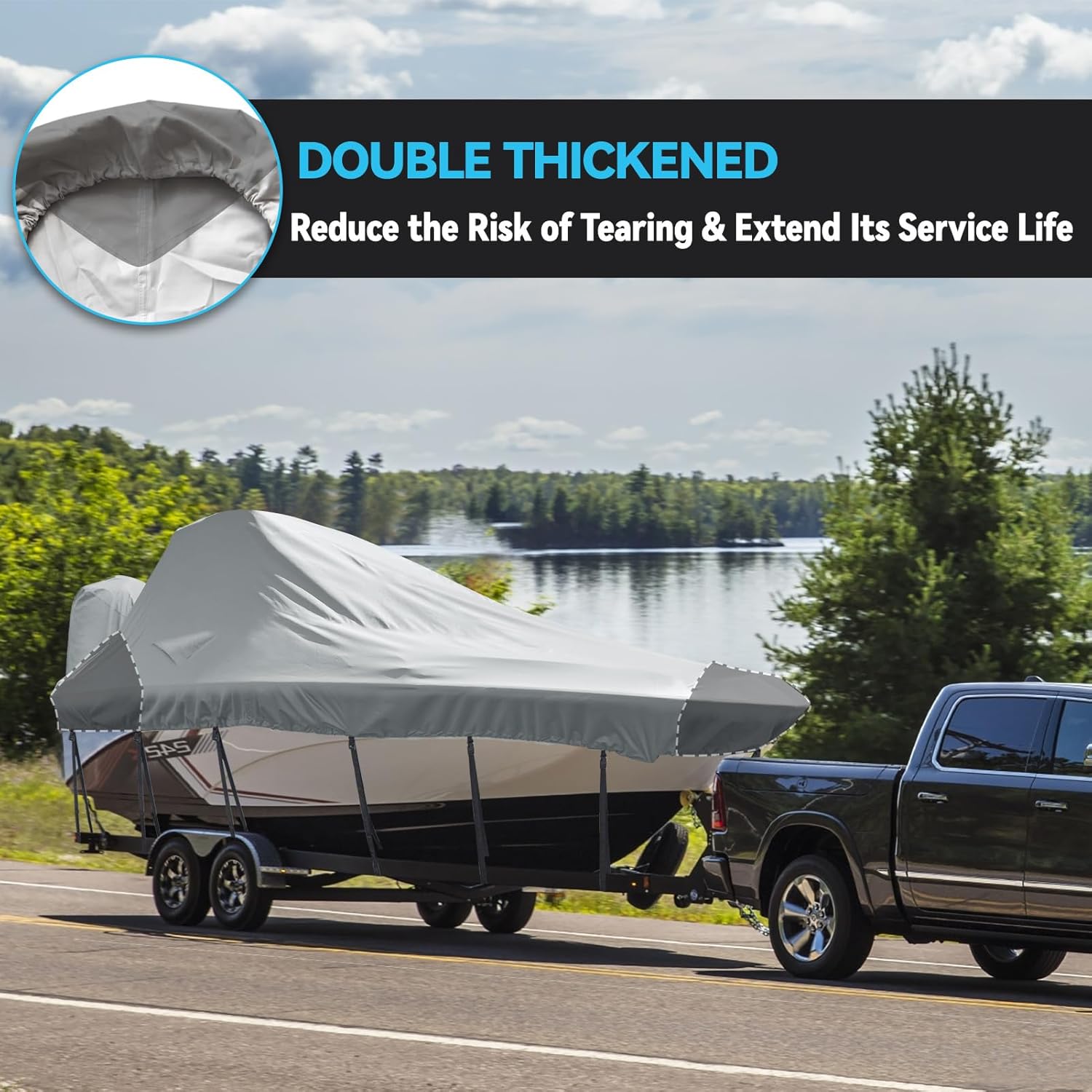 Wake Tower Boat Cover,1200D Marine Heavy Duty Waterproof Boat Cover,Fits V-Hull Bow Runabout Ski Boats, 23-25ft, Gray