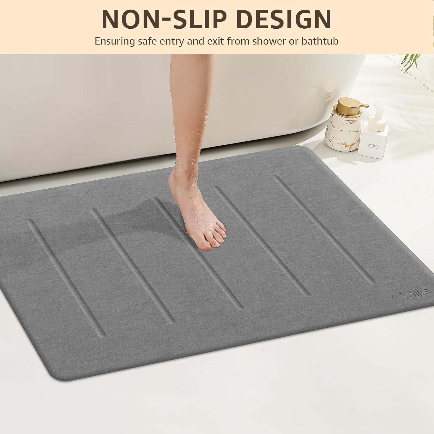 Yolife Stone Bath Mat Large, 32" x 20" Diatomaceous Earth Bath Mat for Bathroom, Super Absorbent Quick Drying Bathroom Stone Mat, Non-Slip Diatomite Shower Mat, Easy to Clean, Dark Grey - Image 6