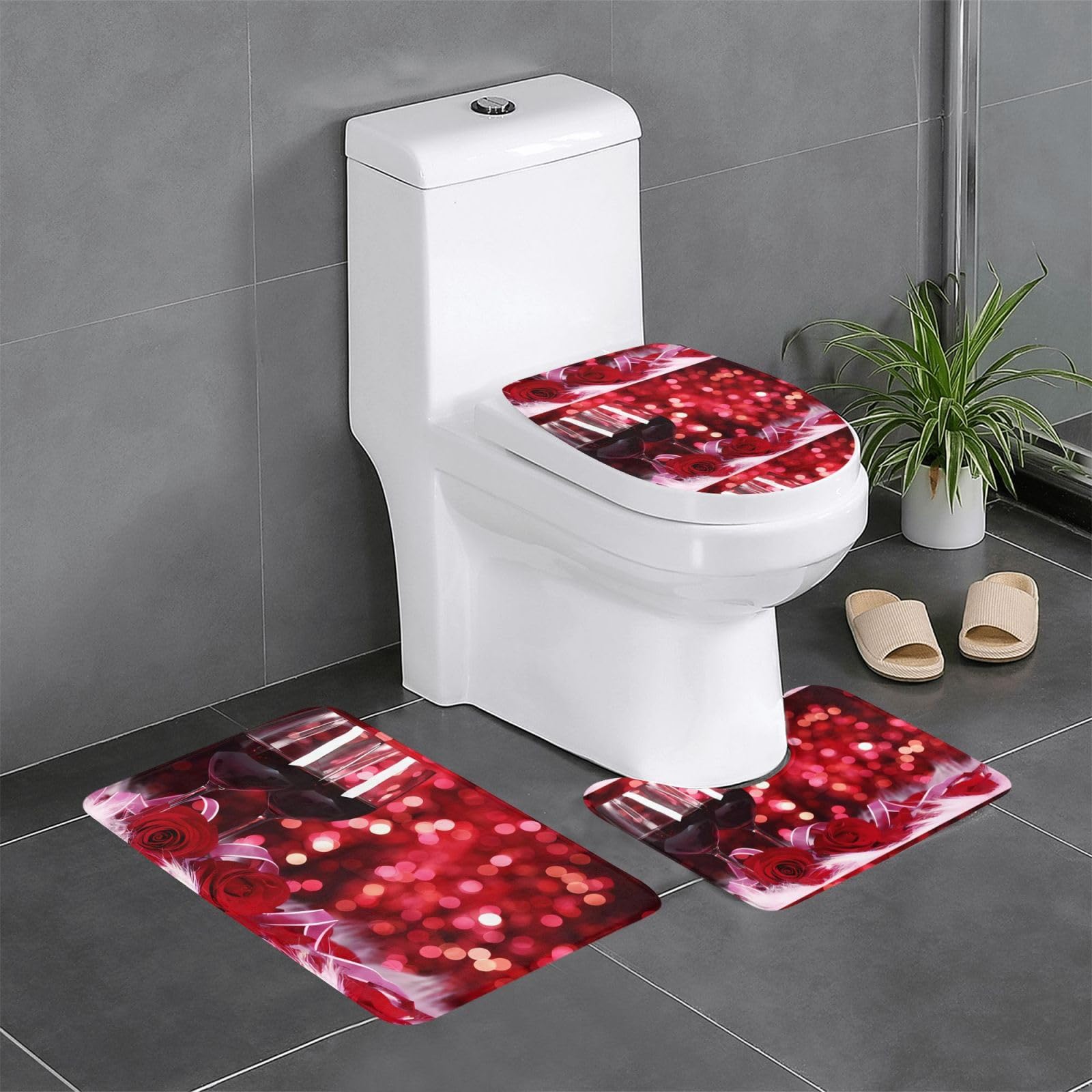 Alfombras de baño de rosas de 24x16 pulgadas lavables en juego de 3 piezas