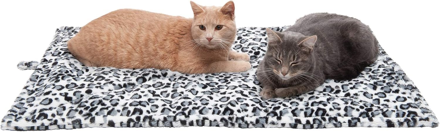 Furhaven ThermaNAP Self-Warming Cat Bed for Indoor Cats & Large/Medium Dogs, Washable & Reflects Body Heat - Quilted Faux Fur Reflective Bed Mat - Snow Leopard, Large 36.0"L x 24.0"W x 0.3"Th ThermaNAP Pad - Quilted Faux Fur (Snow Leopard)