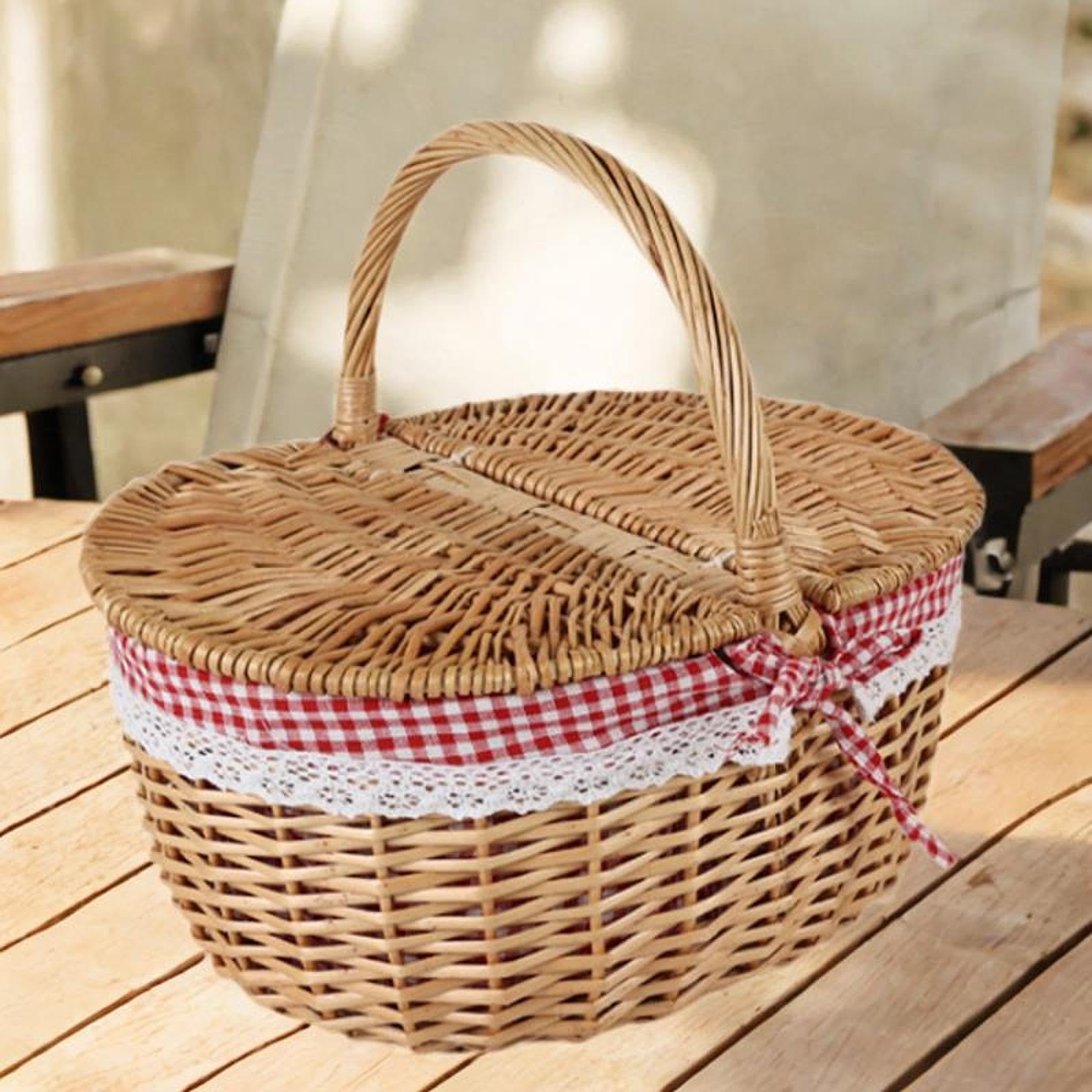 Cesta Picnic de Mimbre Cesta con Tapa Forro Removible Asa Manual Recomendada para Picnic Almacenamiento Obsequios Fotografía Juguetes, Rojo, Grande