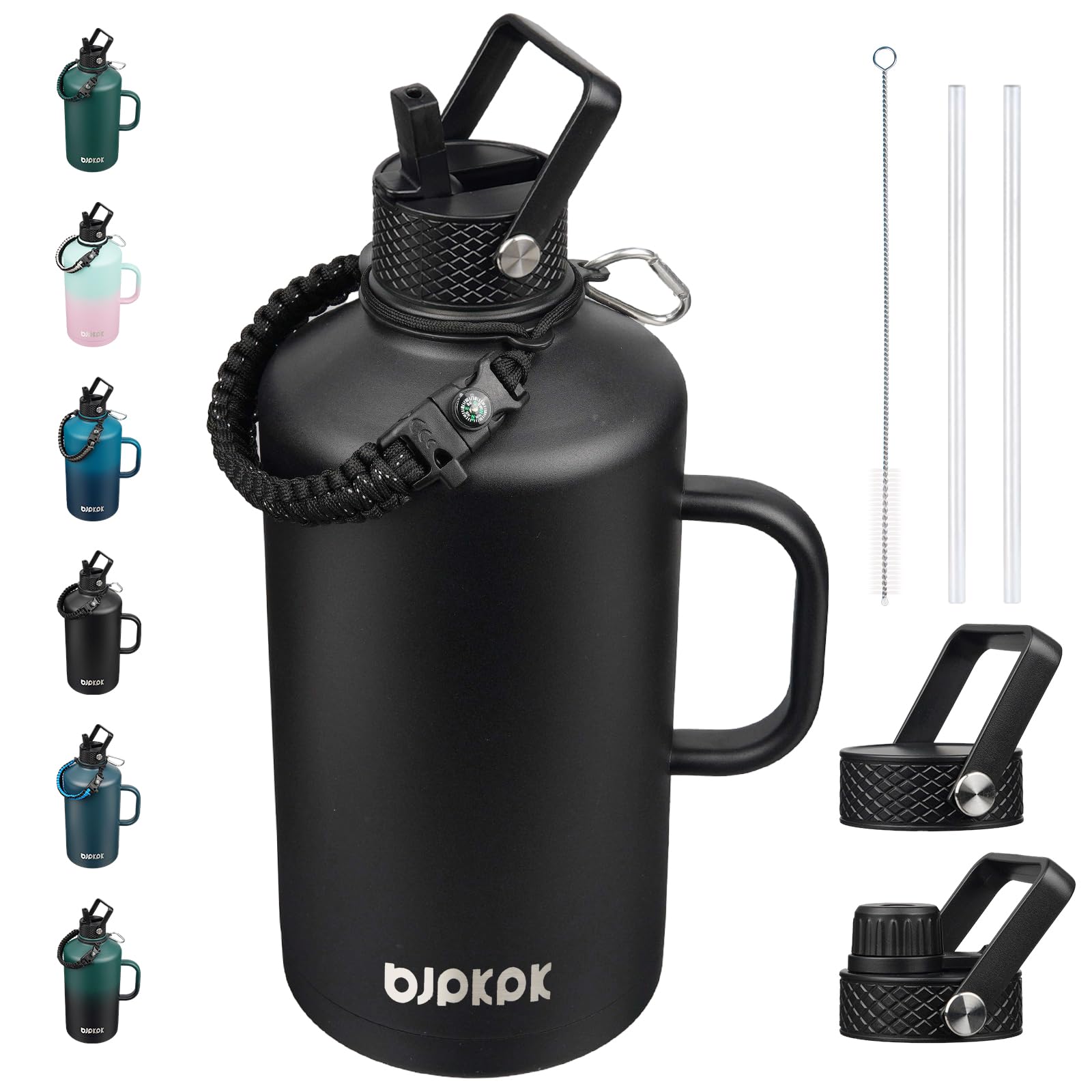BJPKPK 128oz Insulated Water Bottle with Straw Lid, 1 Gallon Water Jug