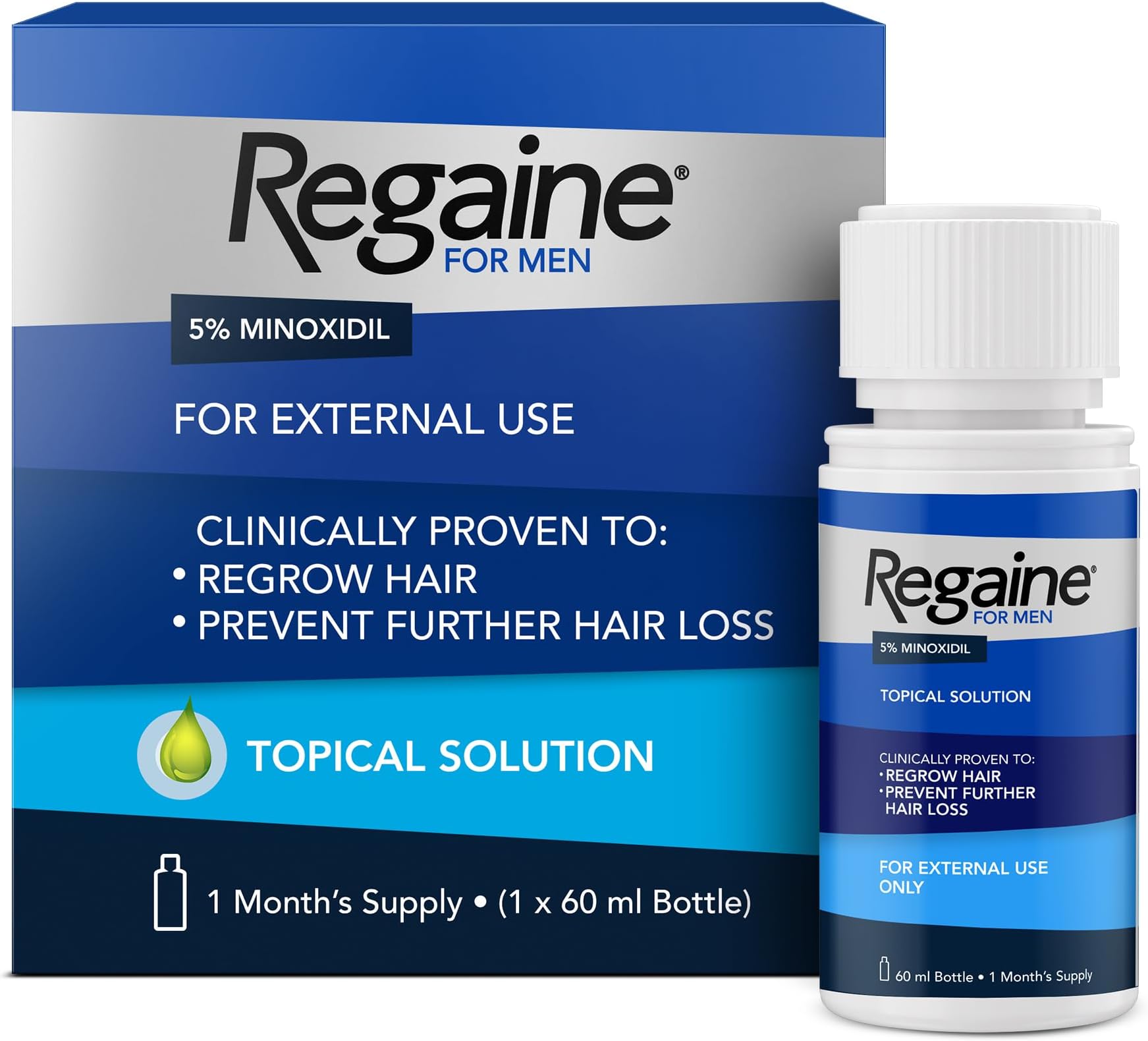 Regaine 5% Minoxidil Top Solution for Men, Clinically Proven to Stimulate Hair Growth, 60ml