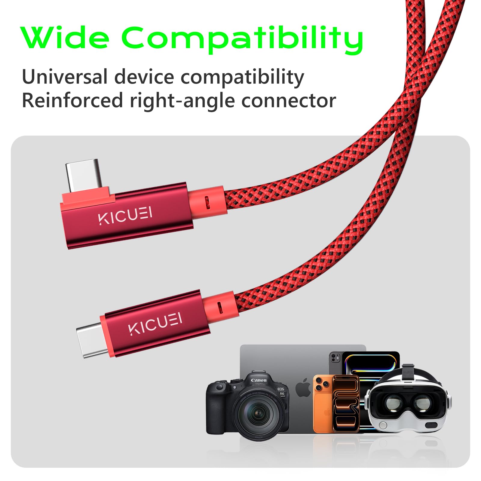 Cable de conexión USB-C a USB-C de 5 m, cable de fotografía en ángulo recto, transferencia rápida de 20 Gbps, 4K a 60 Hz, entrega de energía PD, para cámara y computadora, compatible con Sony