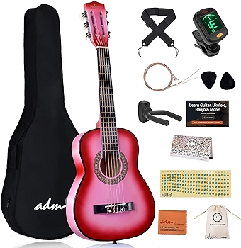 ADM Beginner Acoustic Classical Guitar Bundle for Kids - Pink