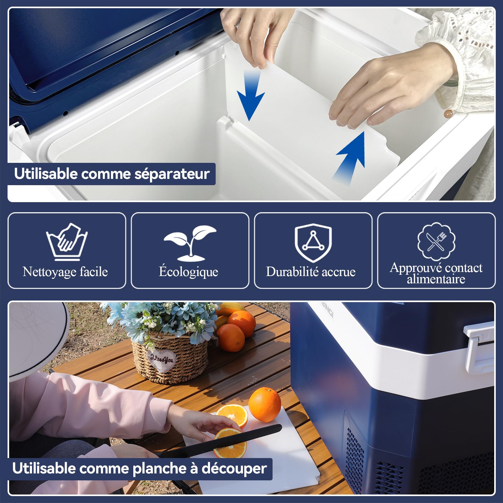 BINGI Glacière Electrique Voiture 38L Silencieuse ≤45dB Réfrigérateur Compression -18°C à +15°C 12V/24V/220V
