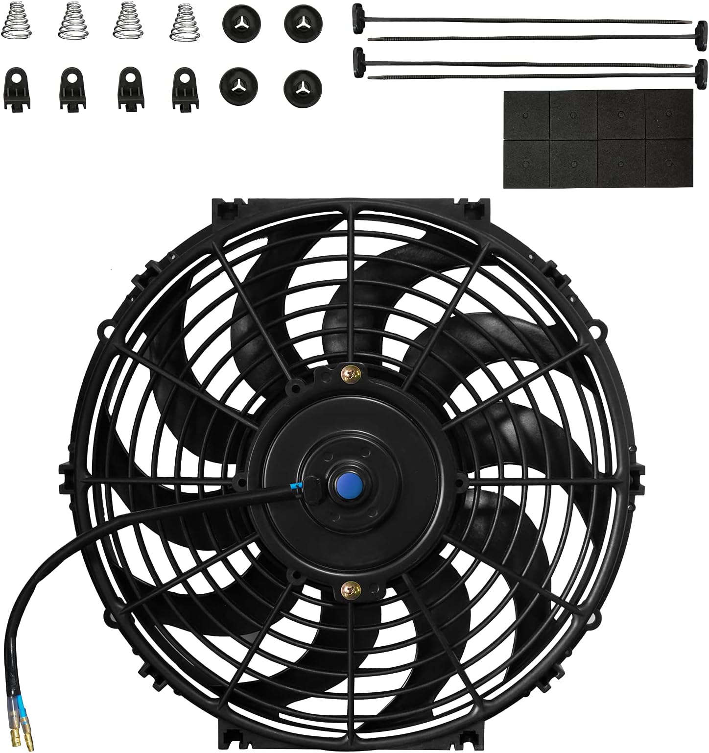 MuHizeElectric Radiator Cooling Fan - Universal Radiator Fan Puller Only, Electric Radiator Cooling Assembly10 inch, 12V 80W with Mount Kit(Black)