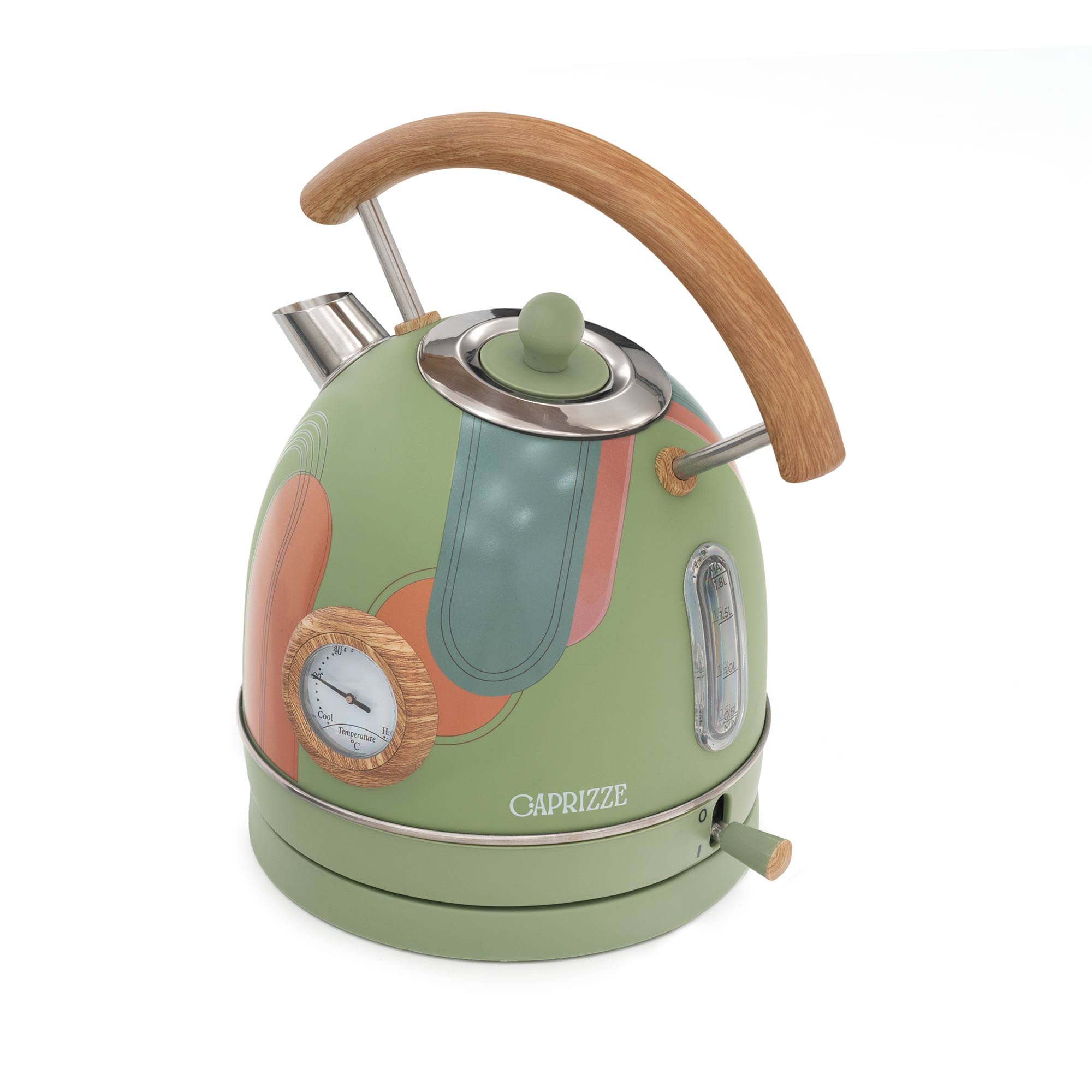 Caprizze Nara 2200 W Stainless Steel Water Kettle Integrated Thermometer Capacity 1.8 L Floral Decoration and Wood Effect