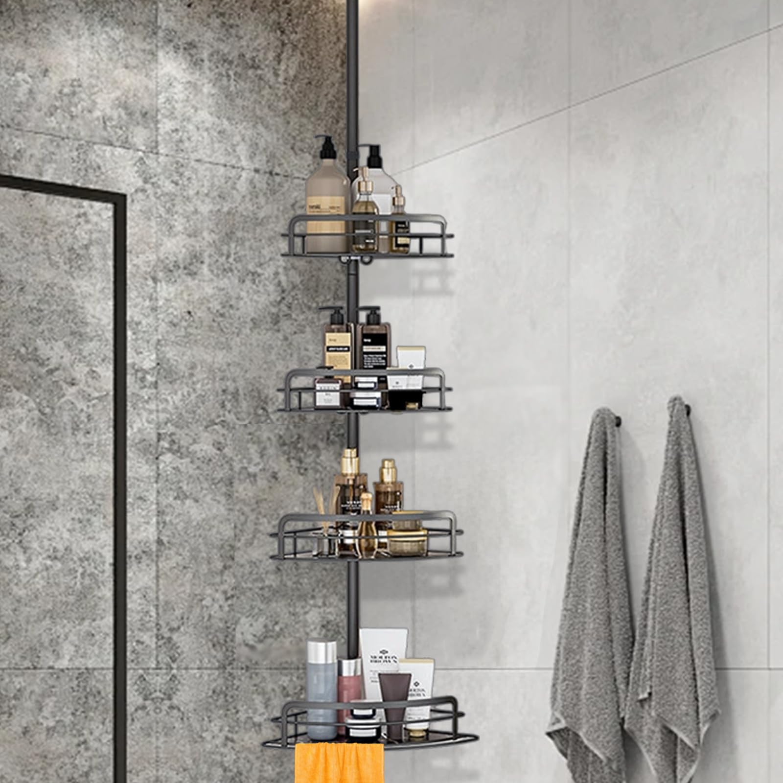 BEIYUANYA Corner Shower Caddy Tension Pole 4-Tier Rustproof Bathroom Corner Shelf 32 2-116 5inches Adjustable Bathtub Organizer with