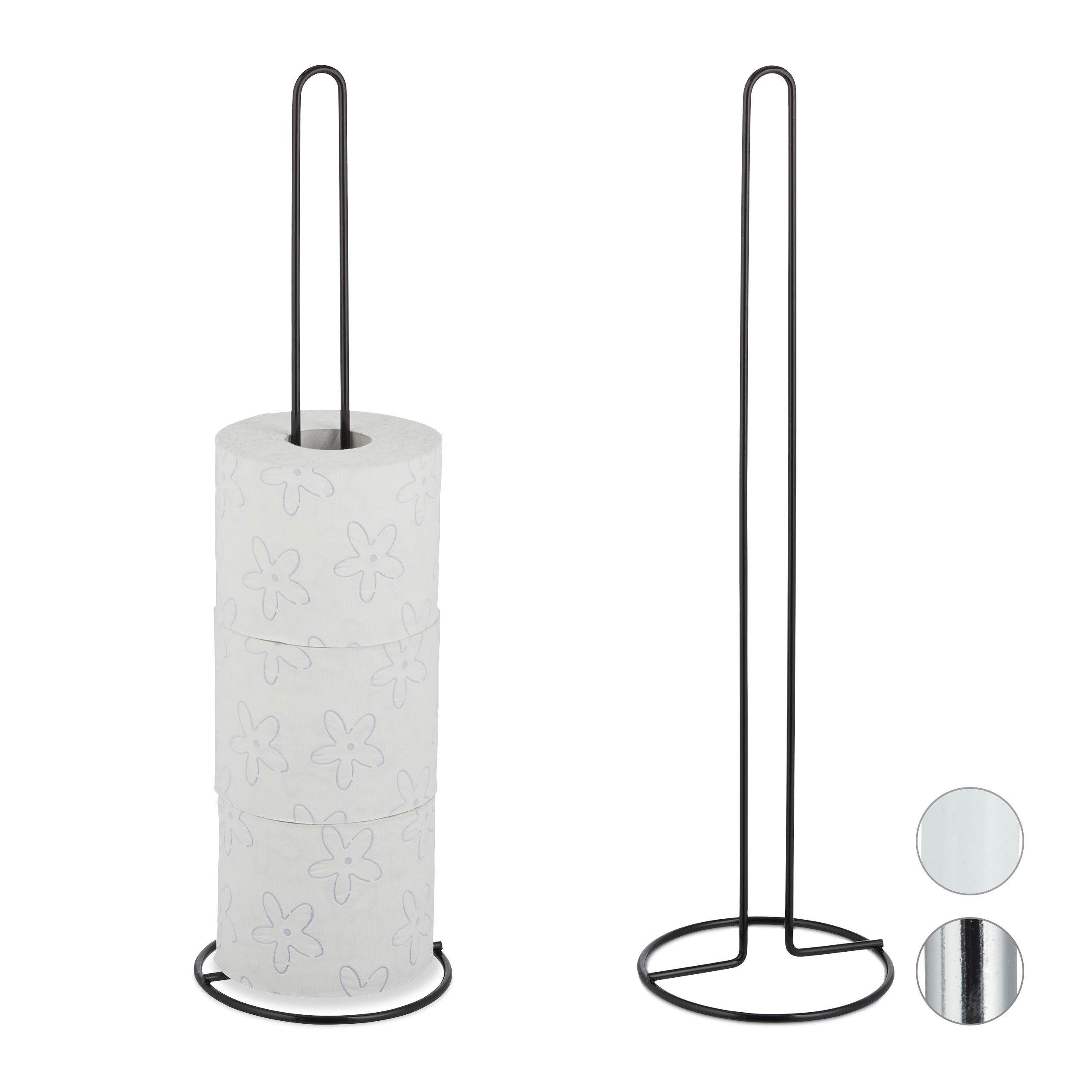 Support Rouleaux de Rechange Gain de Place Métal Noir sur Pied pour WC Lot de 10