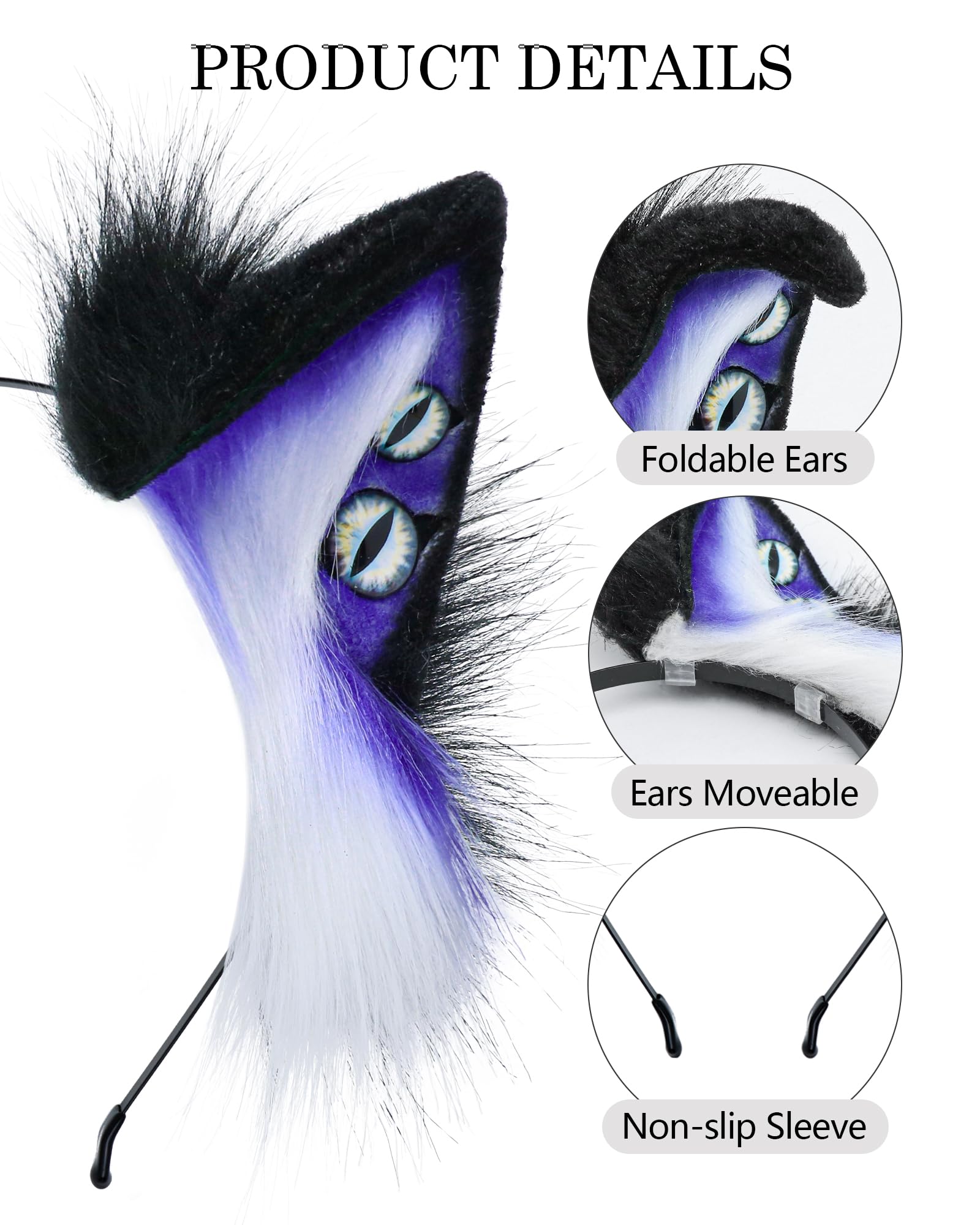 ZFKJERS Handmade Demon Wolf Ears Headband Furry Animal Ears Hairband for Costume Party Halloween, Cosplay Accessories (Blue) - Image 2