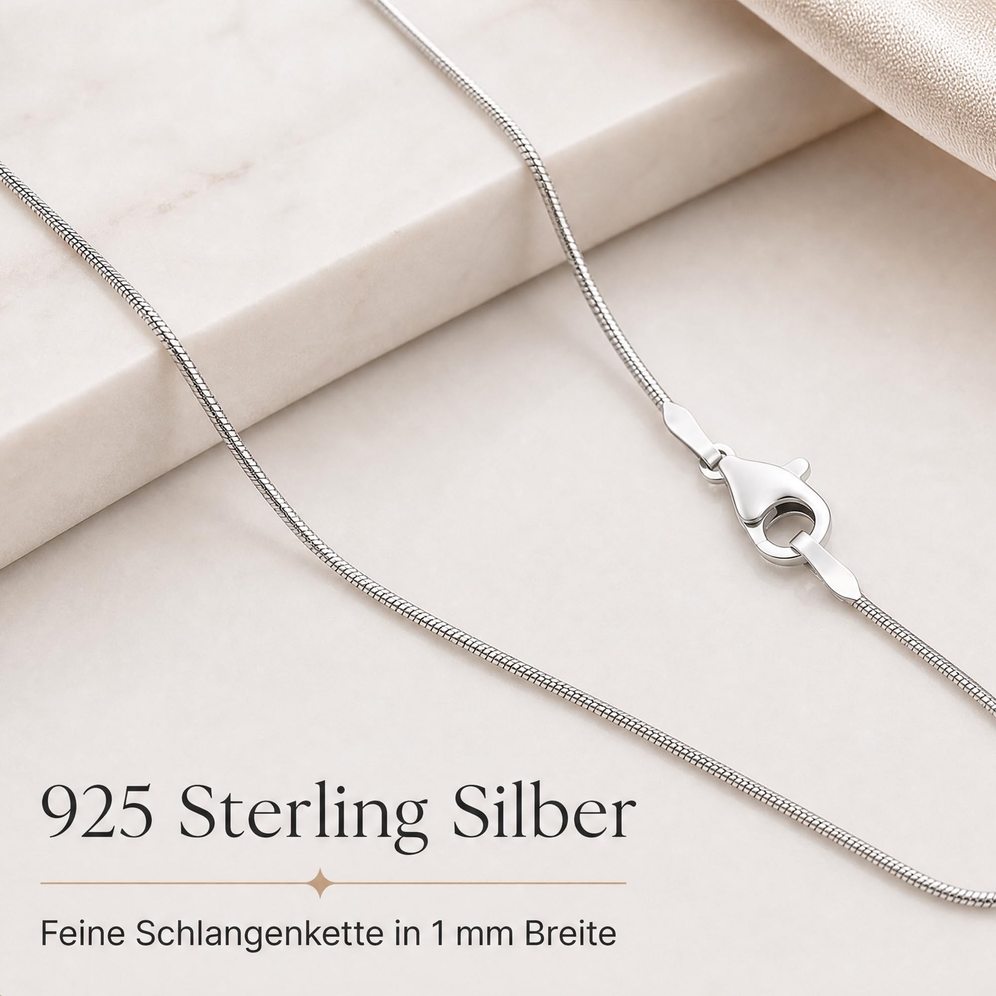Schlangenkette 925 Silber Kette Damen Halskette 1 mm 101021-0 | feine Silberkette in den Längen 42 45 50 60 70 80 90 cm verfügbar