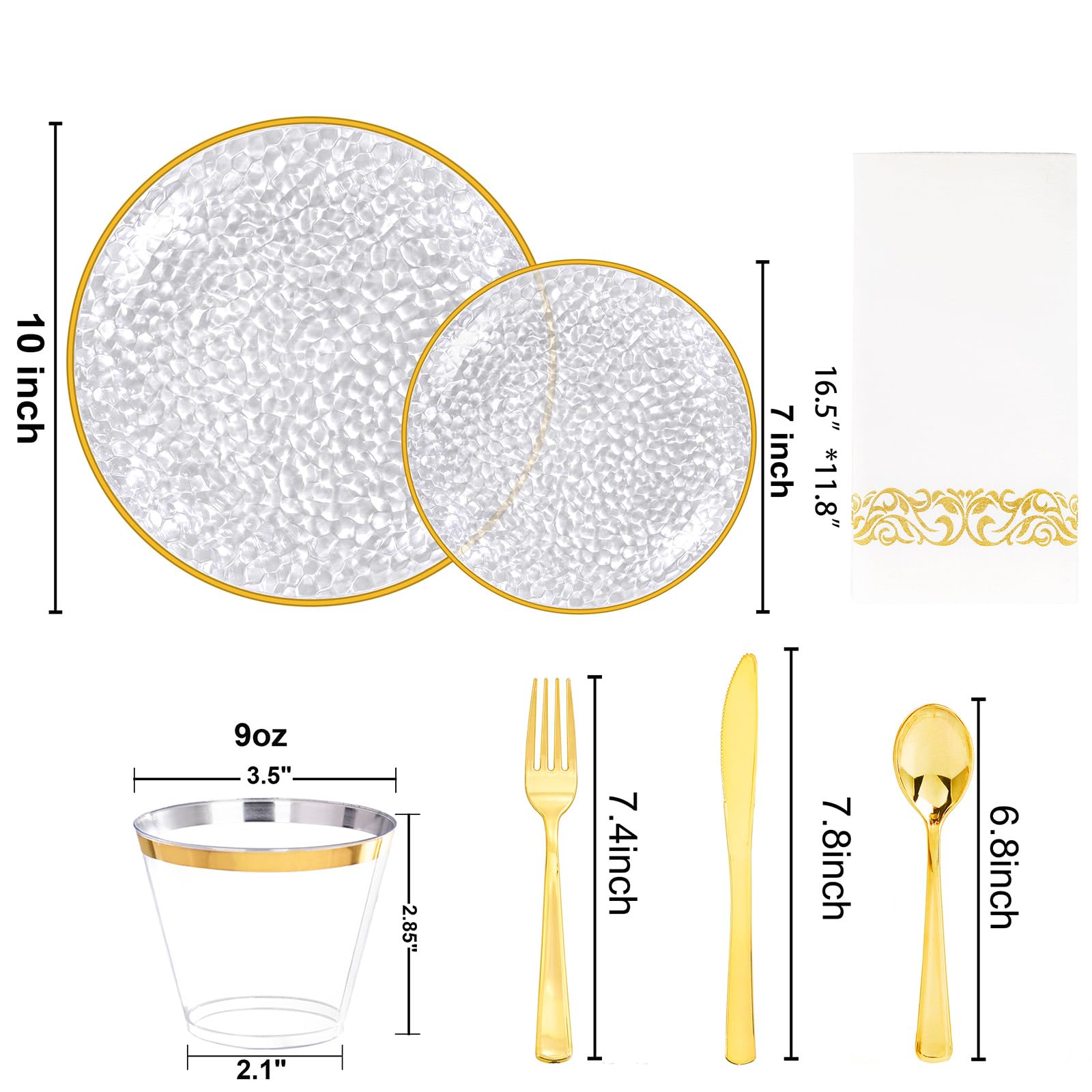 Clear Gold Disposable Dinnerware Set - 350 Piece Party Pack -2