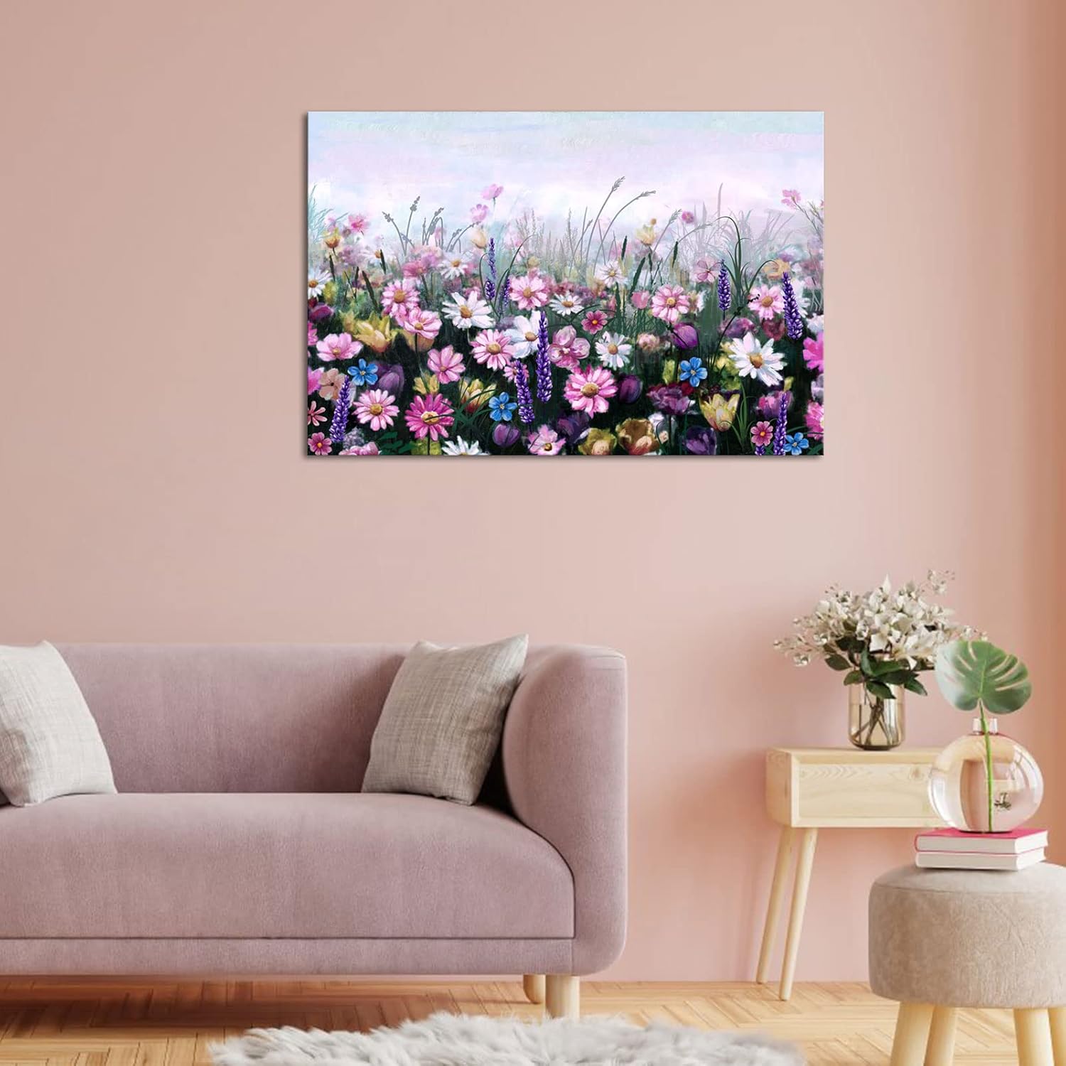 iHAPPYWALL Contemporary Flowers Canvas Wall Art Colorful Daisy Wildflowers Floral Picture Painting Artwork for Living Room Bedroom Bathroom Home Decor Ready to Hang 24x36inch